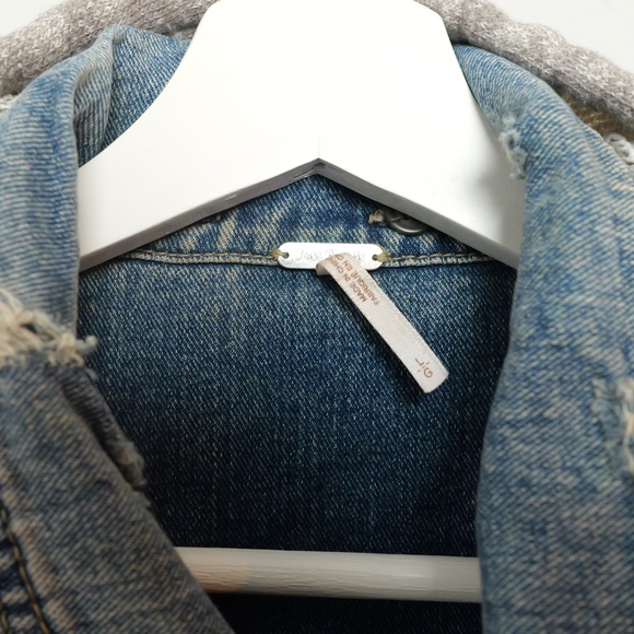 Free People | Distressed Denim Jacket with Removable Hood Size large - Picture 6 of 7